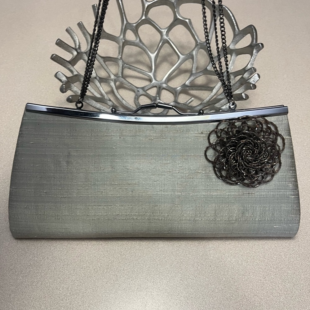 Liz Soto Clutch Converts to Triple Chain Bag with Beaded Rosette Accent